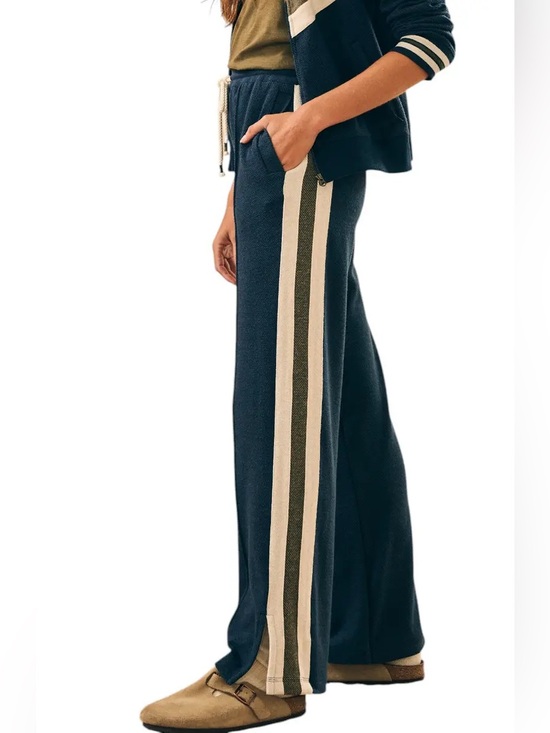 Faherty Pants - Faherty Legend Lounge Track Pants XS Navy Organic Cotton Wide Leg Side Stripe